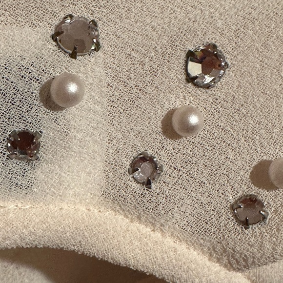 Ann Hobbs For Cattiva Cream Sheer Shoulder Pads Dimond Sequence & Pearls Sz M/L - Picture 11 of 16